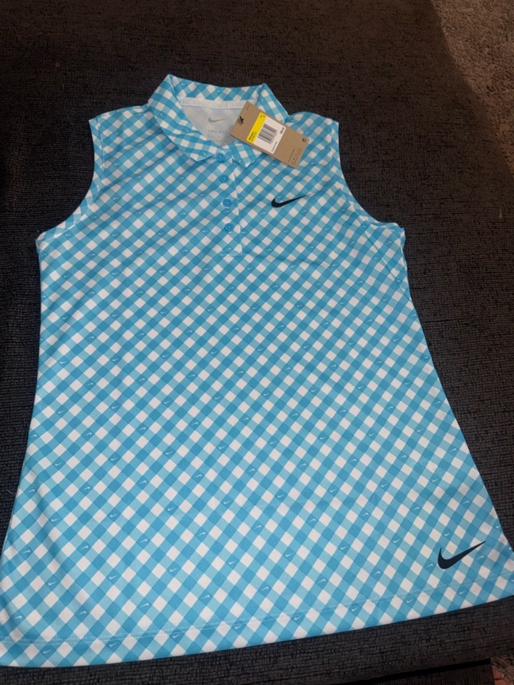 Nike Aqua and White Gingham Sleeveless Polo
